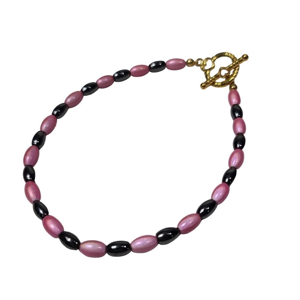 Handmade pink and gray beaded women's bracelet
